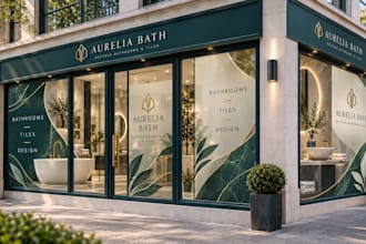 storefront window graphics, shopfront signage, vinyl decals and 3d mockup