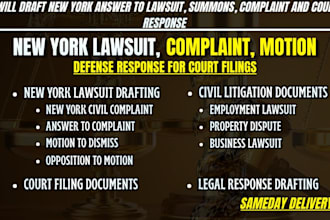 draft new york answer to lawsuit, summons, complaint and court response