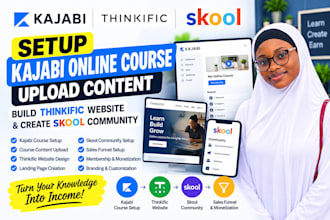 setup kajabi online course upload thinkific website expert skool community
