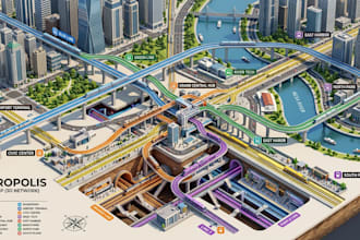 custom transit map, metro map, and travel route planning map design