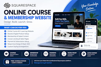 design squarespace elearning online ebook course funnel, membership website