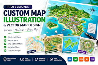 create a custom map illustration, map drawing and vector map design