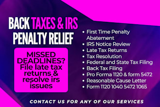 file back taxes, late tax returns, resolve irs penalties