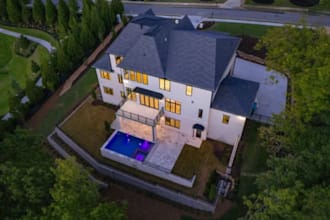 produce cgi farmhouse exterior, rural retreat design, single family home render