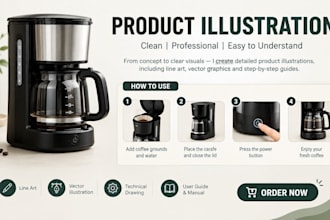 create product line art, vector illustrations and technical drawings for manuals