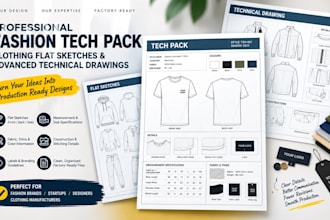 do factory ready fashion garment tech pack flat sketches advanced tech packs