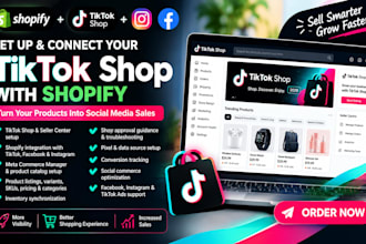 setup tiktok shop, facebook instagram shop, shopify dropshipping store marketing