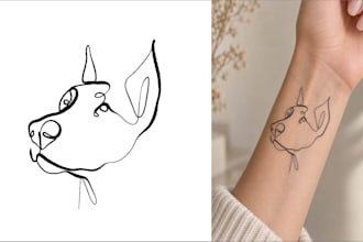 draw custom dog or cat pet line art illustration from photo