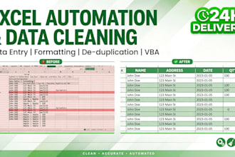 do excel data cleaning, formatting, deduplication and automation