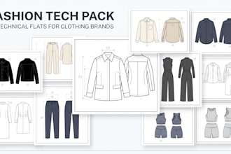 create fashion tech pack technical flats sketch clothing tech packs flat apparel