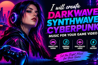 create darkwave, synthwave, cyberpunk music for your game video