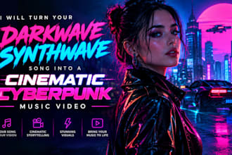 turn your darkwave synthwave song into a cinematic cyberpunk music video