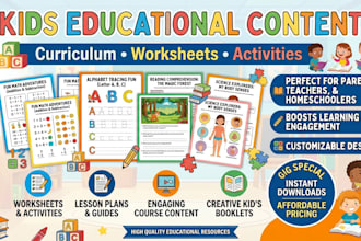 create kids educational content course curriculum worksheets and activities
