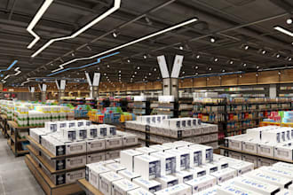 redesign shopping mall interior, foodmarts design, groceries store layout render