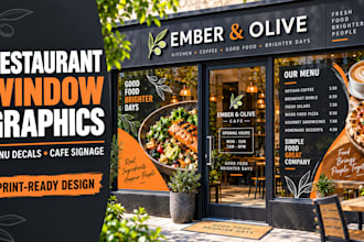 design restaurant storefront window graphics, menu decals and vinyl cafe signage