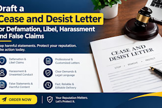 draft a cease and desist letter for defamation libel harassment and false claims