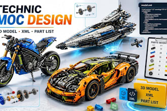 design lego technic bike, ships, cars moc 3d lego model with xml part list