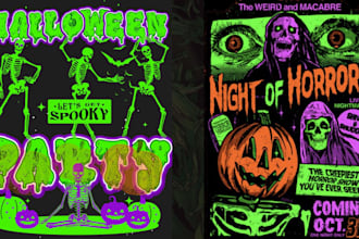 design vintage horror poster halloween flyer movie poster 70s 80s retro dark art