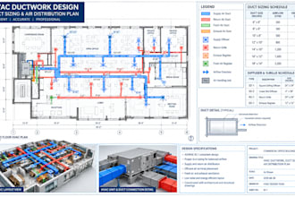 design hvac ductwork, duct sizing and air distribution plans