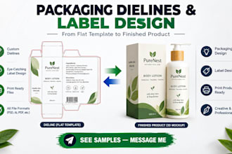 packaging box dielines or cut die line for packaging product label design
