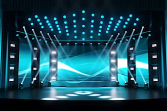 create 3d event stage, concert stage, stage lighting and 3d rendering