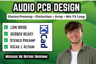 design stereo audio, preamplifier, distortion, amp, mic fx loop and power pcb
