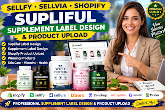 do sellfy sellvia shopify supliful supplement label design, add winning product