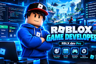 develop roleplay game, fps, obby roblox,simulator,roblox hoodgame,map,script,vfx