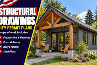 structural engineer for city permit foundation, posts beams roofs, shed plans