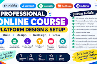 setup online courses using thinkific, learndash, teachable, buddyboss, outseta