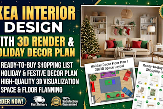 design a ready to buy ikea interior with 3d render holiday decor plan