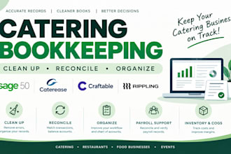 clean up, reconcile sage 50, caterease, craftable and rippling bookkeeping