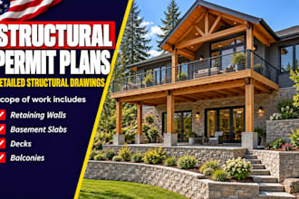 do structural permit drawing for retaining walls basement slab decks and balcony