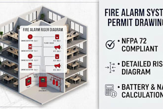 design nfpa 72 fire alarm permit drawings with riser and calculations