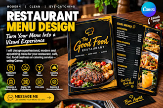design a professional restaurant, food and cafe menu in canva