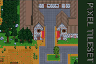 do pixel art tileset, tile map, pixel background pixel art character 2d game art