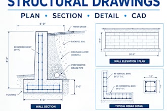 create retaining wall structural drawings, details and cad plans