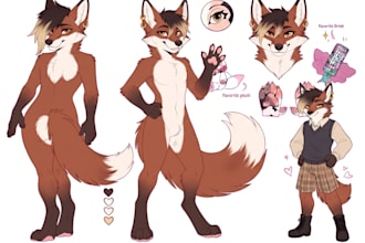 draw a furry ref sheet, fursona reference sheet and anthro character design