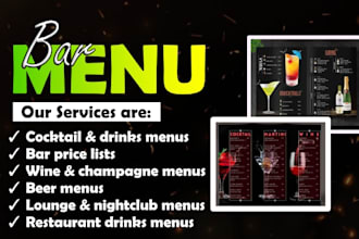 design a professional bar cocktail and drinks menu