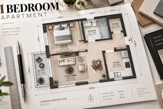 create 1 bedroom apartment floor plans, detailed residential layouts