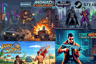 design steam game capsule art steam page key art pixel art game banner