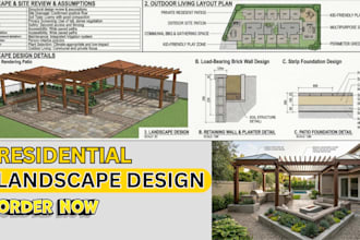 do residential landscape design, outdoor living space, backyard patio, pergola