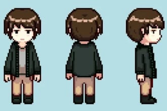 create pixel art character, sprite sheet, pixel animation, game assets