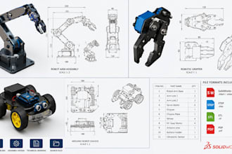 design robot arm cad, robotic gripper and arduino robot chassis in solidworks