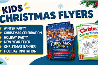design christmas activity workbook  flyers, banners, whimsical watercolor style