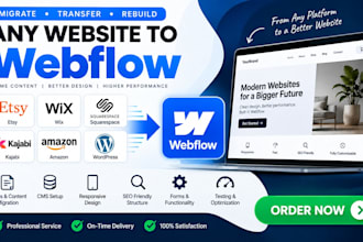 migrate transfer etsy wix squarespace kajabi amazon wordpress website to webflow