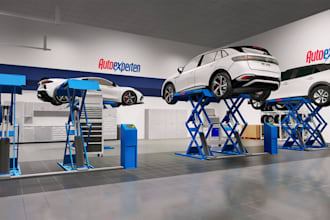 design 3d auto repair shop, vehicle maintenance center, auto care center