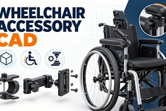 model wheelchair accessory, mobility brackets and assistive device prototype cad