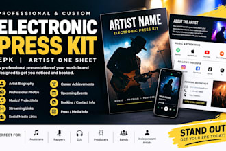 design a professional artist epk, electronic press kit, musician one sheet