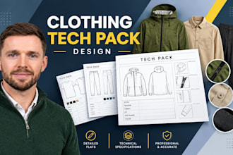 design clothing tech pack, fashion flat sketch and production files